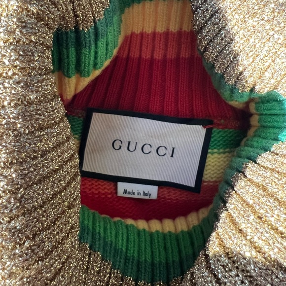 New Gucci Rainbow 100% Wool Poncho with Tiger and crystals fringes L - Picture 13 of 16